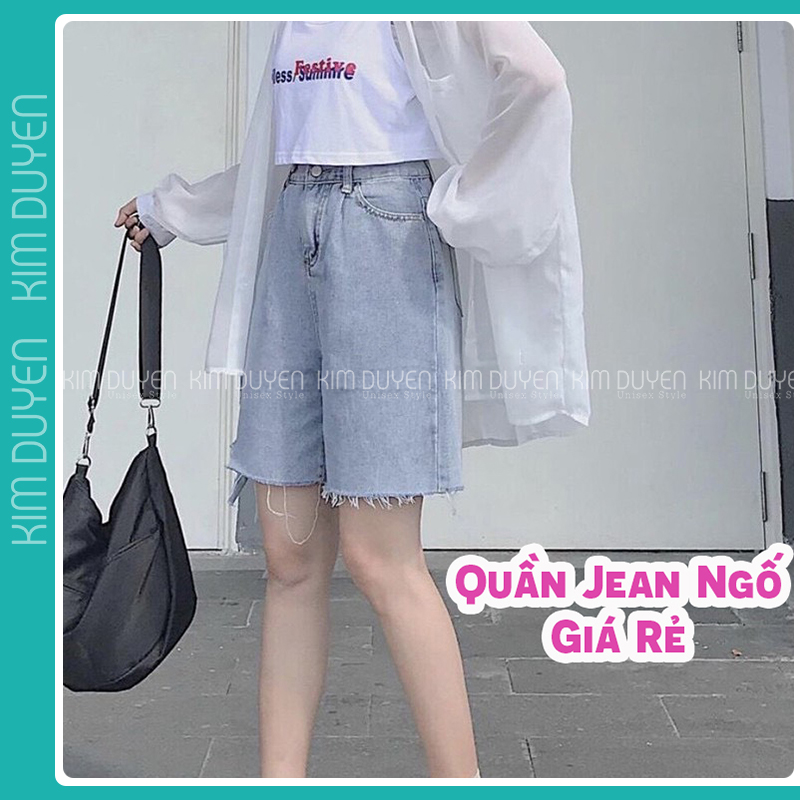 Quần short jean bò nữ dáng ngố lửng ống rộng chất jean trơn mền dày xịn quần đùi bò basic cạp cao