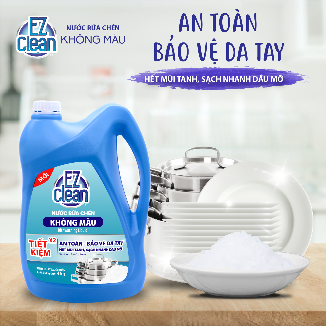 Nước rửa chén không màu ez clean hương muối biển 4kg