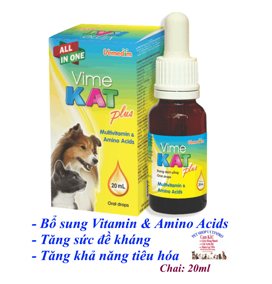 [Hoàn tiền 10%]  Chai bổ sung MultiVitamin &amp; Amino Acids cho Chó Mèo Thú cưng Vemedim Vime Kat Plus Chai 20ml Giúp tăng sức đề kháng