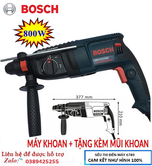 Máy khoan, máy khoan bê tông 2-26dre - 800w, khoan gỗ, tường, bê tông. tặng mũi khoan