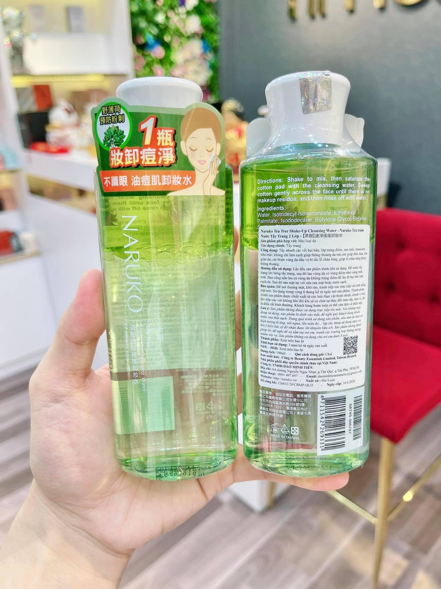 Nước tẩy trang 2 lớp tea tree naruko trà tràm shake -up cleansing water 190ml