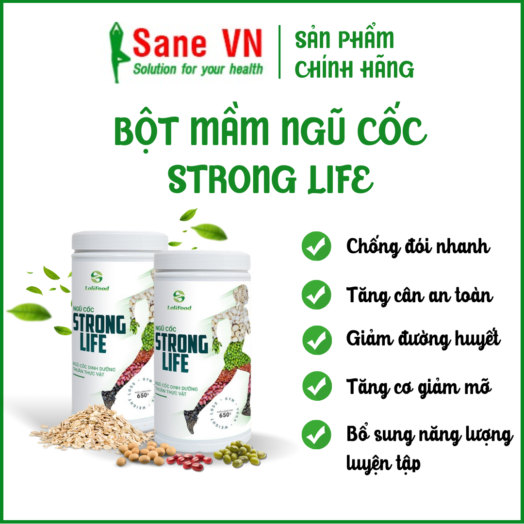 Ngũ cốc dinh dưỡng Strong Life hộp 650gr SANEVN ngũ cốc dinh dưỡng thuần thực vật phù hợp với người chơi thể thao ăn chay