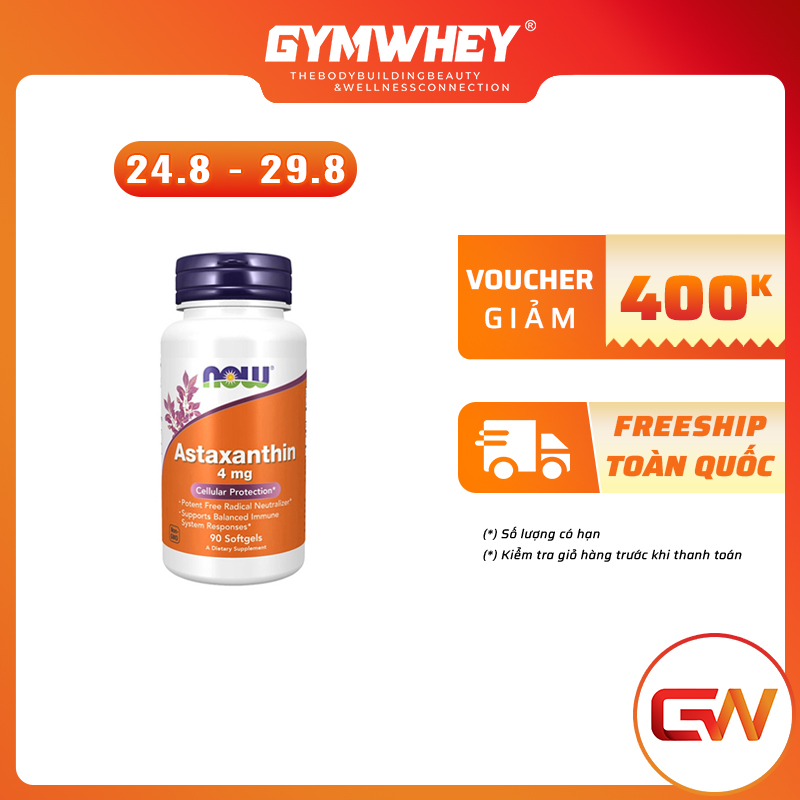 Viến Uống Bổ Sung NOW Astaxanthin Chống Lão Hóa Gấp 1000 Lần Vitamin C , Đẹp Da, Kháng Viêm