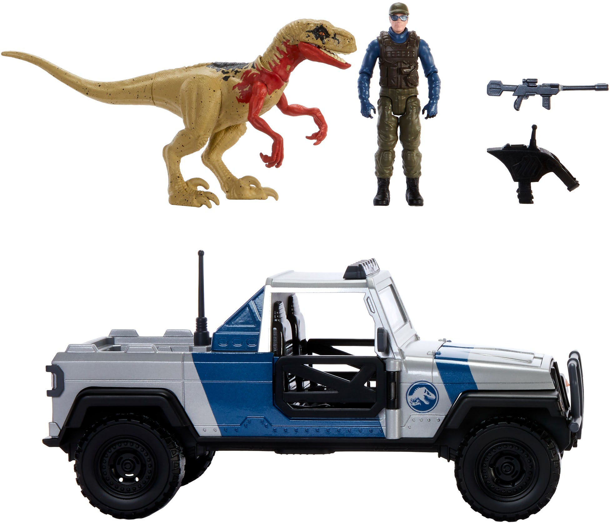 Mô hình đồ chơi khủng long Mattel Jurassic World Search 'N Smash Truck Set with Atrociraptor Dinosaur & Human Action