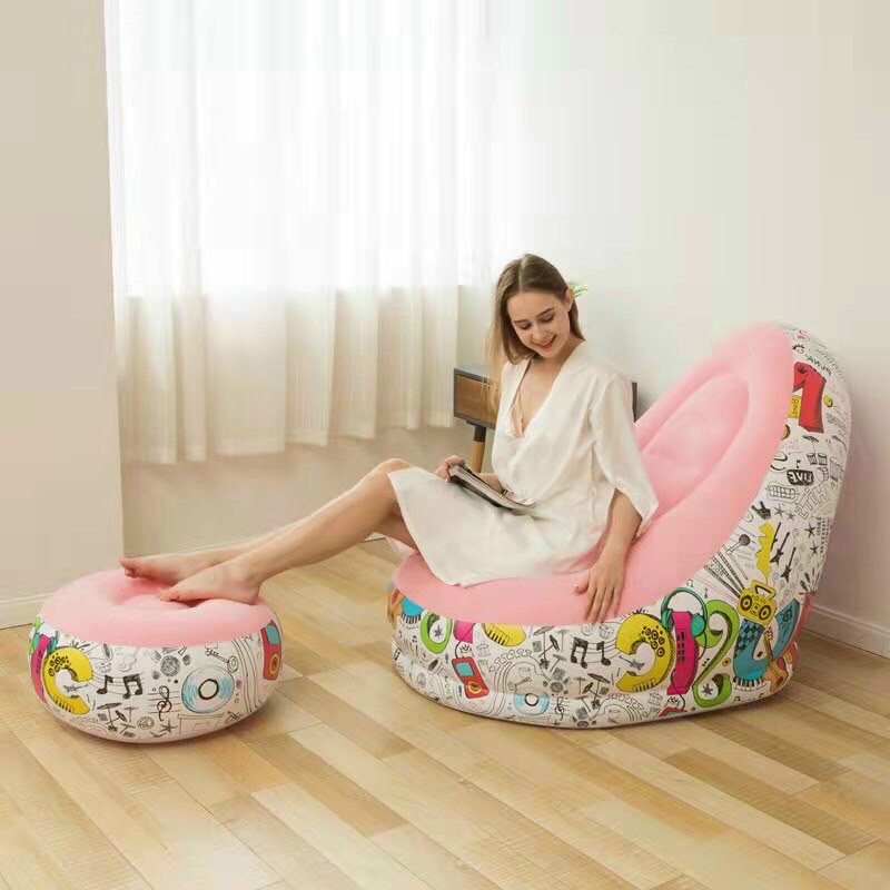 Ghế hơi tựa lưng bọc nhung kèm đôn ghế gác chân màu Graffiti - Sofa hơi tựa lưng có gác chân