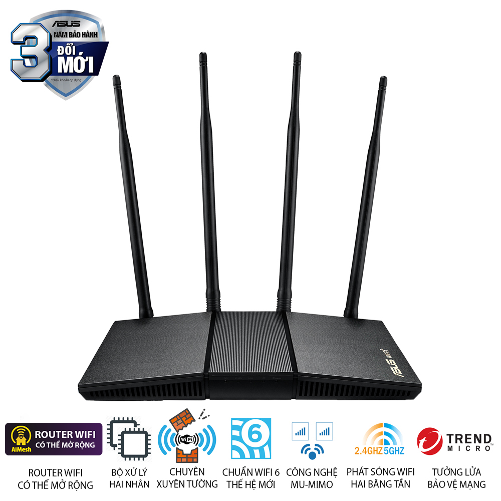 Asus rt-ax1800hp wifi ax1800 2 băng tần, router wifi có thể mở rộng, wifi 6 , aimesh wifi mesh, mu-mimo, aiprotection