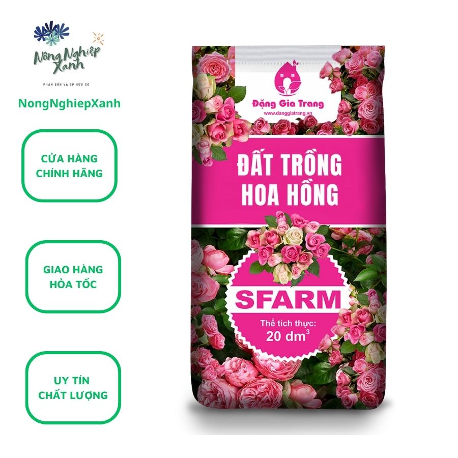 Đất Trồng Hoa Hồng Sfarm Bao 20dm3 đã phối trộn đầy đủ dinh dưỡng, giúp lên hoa chuẩn form màu sắc đẹp, hạn chế sâu bệnh