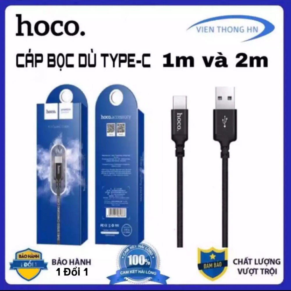Dây sạc nhanh - cáp sạc bọc dù chống đứt gập có cổng usb type c hoco x14 dài 1m và 2m