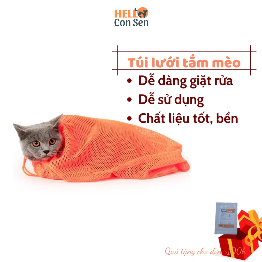 Túi lưới tắm mèo - cắt móng và cho mèo uống thuốc tiện lợi