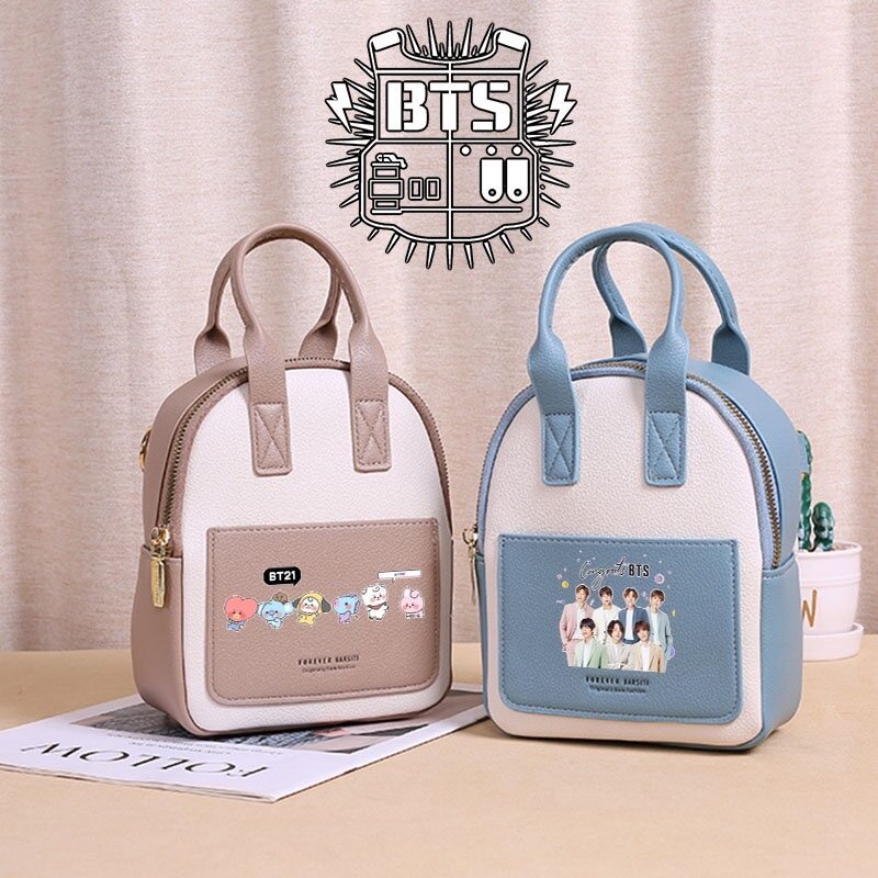 Stđào✎Dễ thương BTS Ba lô học sinh Hàn Quốc túi cho phụ nữ đi du lịch Crossbody Túi BT21 Tote bagl1119