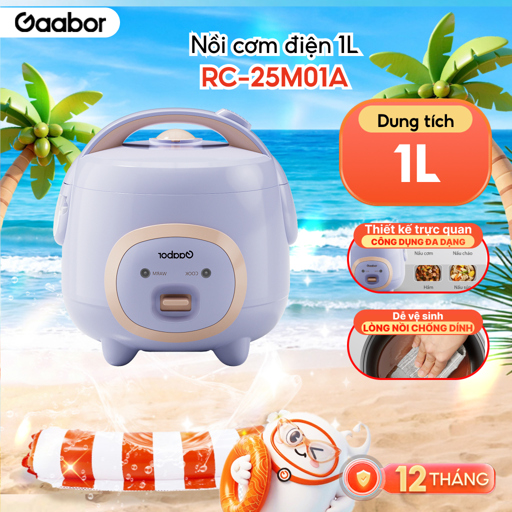 Nồi cơm điện mini 1L Gaabor RC-25M01A đa năng kèm xửng hấp - Bảo hành 12 tháng 1 đổi 1
