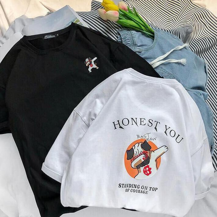 [Phương Linh Luxury 1688] Áo Thun Nữ - Áo Thun Tay Lỡ Form Rộng Cún HONEST YOU Chất Unisex Mặc Áo Phông Đôi_Hot Trend 2019