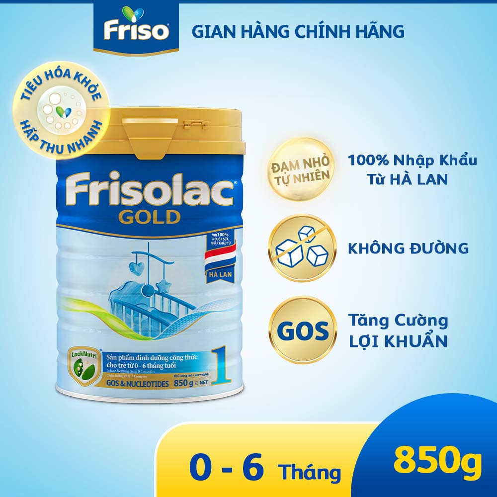 Sữa bột Frisolac Gold 1 lon thiếc 850G-cho trẻ 0-6 tháng tuổi