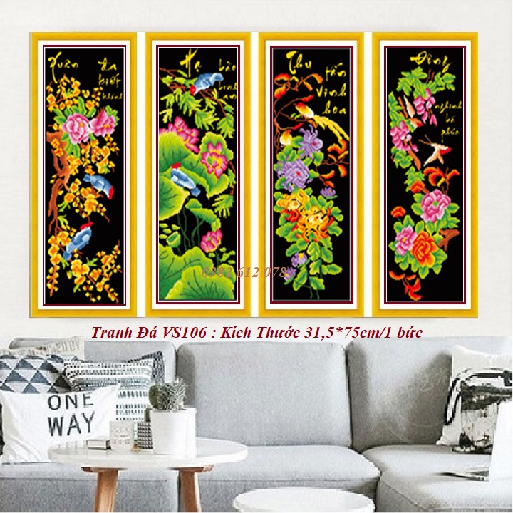 Tranh Đính Đá Tứ Quý 5D - Xuân Hạ Thu Đông - Tranh Đá Venus 106 (CHƯA ĐÍNH CHƯA KHUNG)