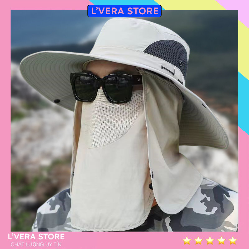 Sun protection wide brim sun hat with face mask breathable Men mask - 3