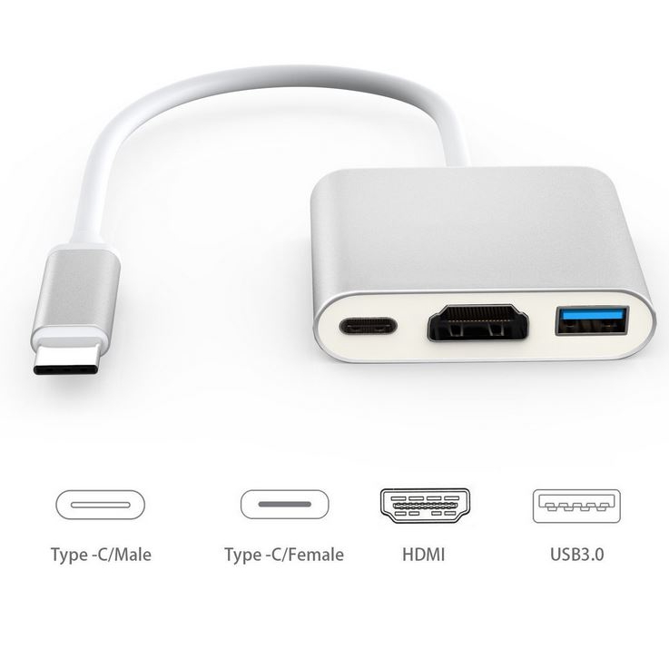 Đầu adapter cáp chuyển đổi đầu USB Type C sang HDMI Chất lượng 4K USB và TypeC 3 trong 1 cho Macbook iPad Chammart