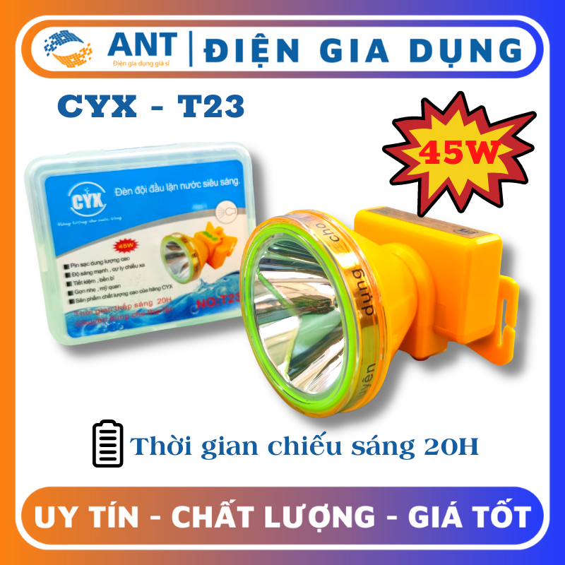 Đèn đội đầu chống nước siêu sáng , công suất 45w, thấp sáng trên 20h , cyx - t23