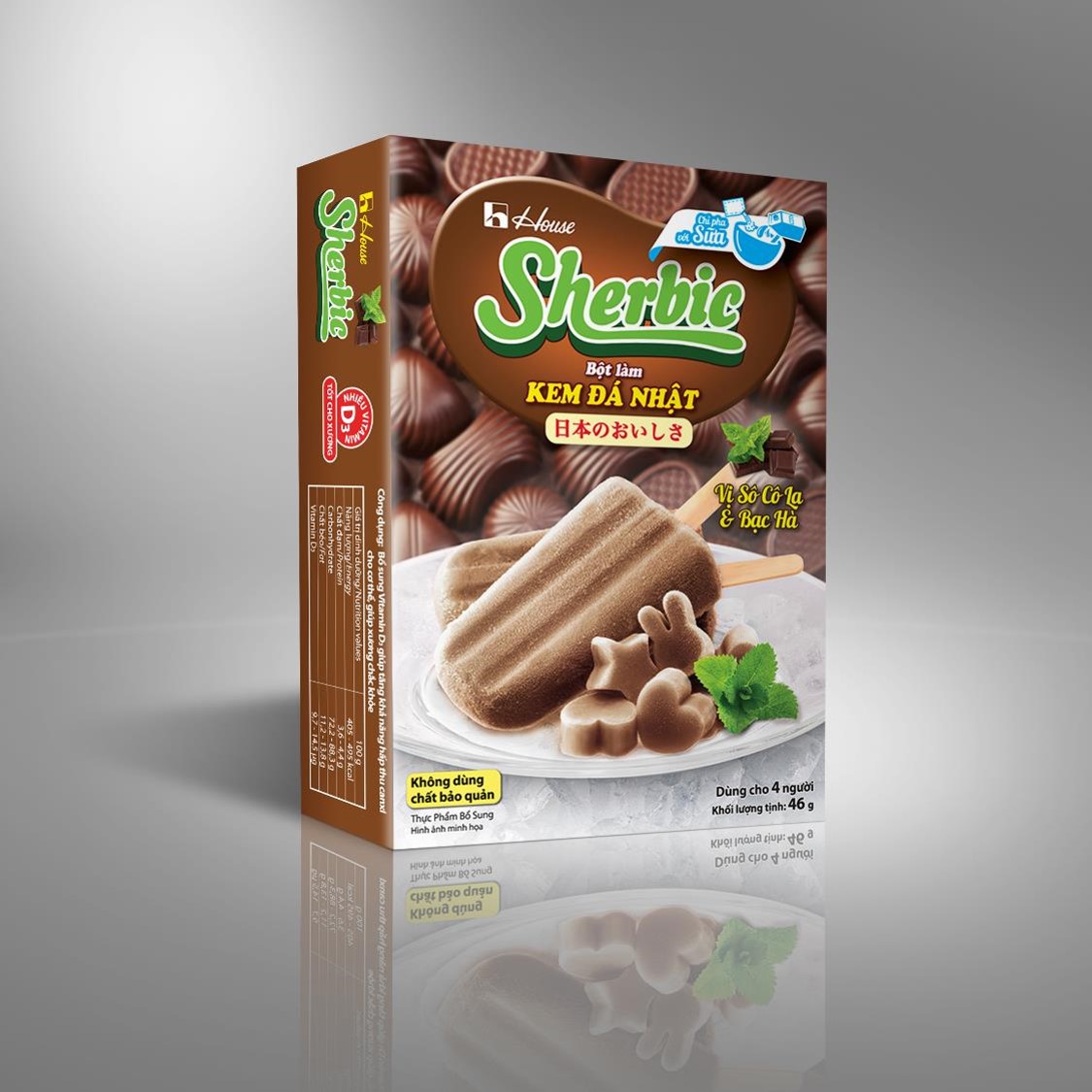 Bột làm kem đá Nhật Sherbic socola bạc hà - Ngọt mát vị socola bạc hà, tiện lợi - Hộp 4 phần