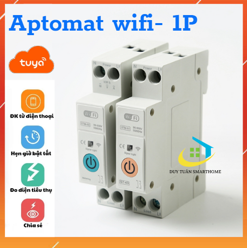 Cầu dao, aptomat thông minh wifi tuya/smartlife 1P, đo thiện năng tiêu thụ, điều khiển từ xa qua điện thoại