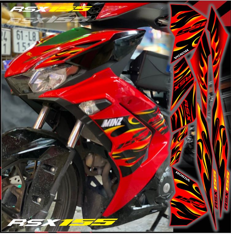 Tem xe winner x v3 mẫu tem lửa vàng đen cháy phố dán cho xe dàn áo màu đỏ