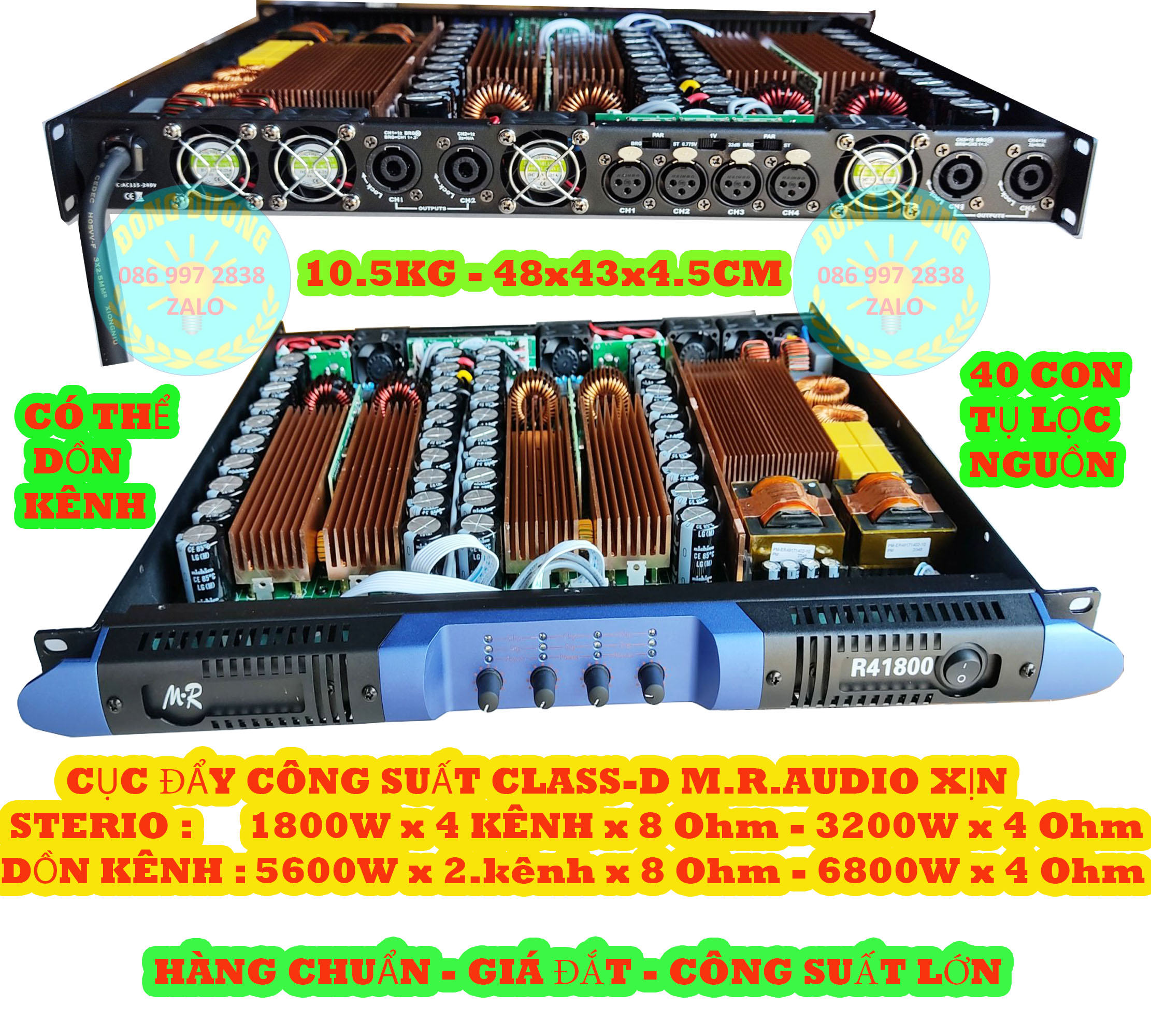 Cục đẩy công suất class d hãng m.r audio công suất 7200w x 8ohm