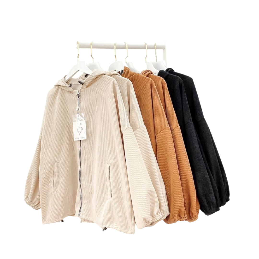 Áo Khoác Nhung Gân Tăm Trơn Tay Bồng Form Rộng Oversize