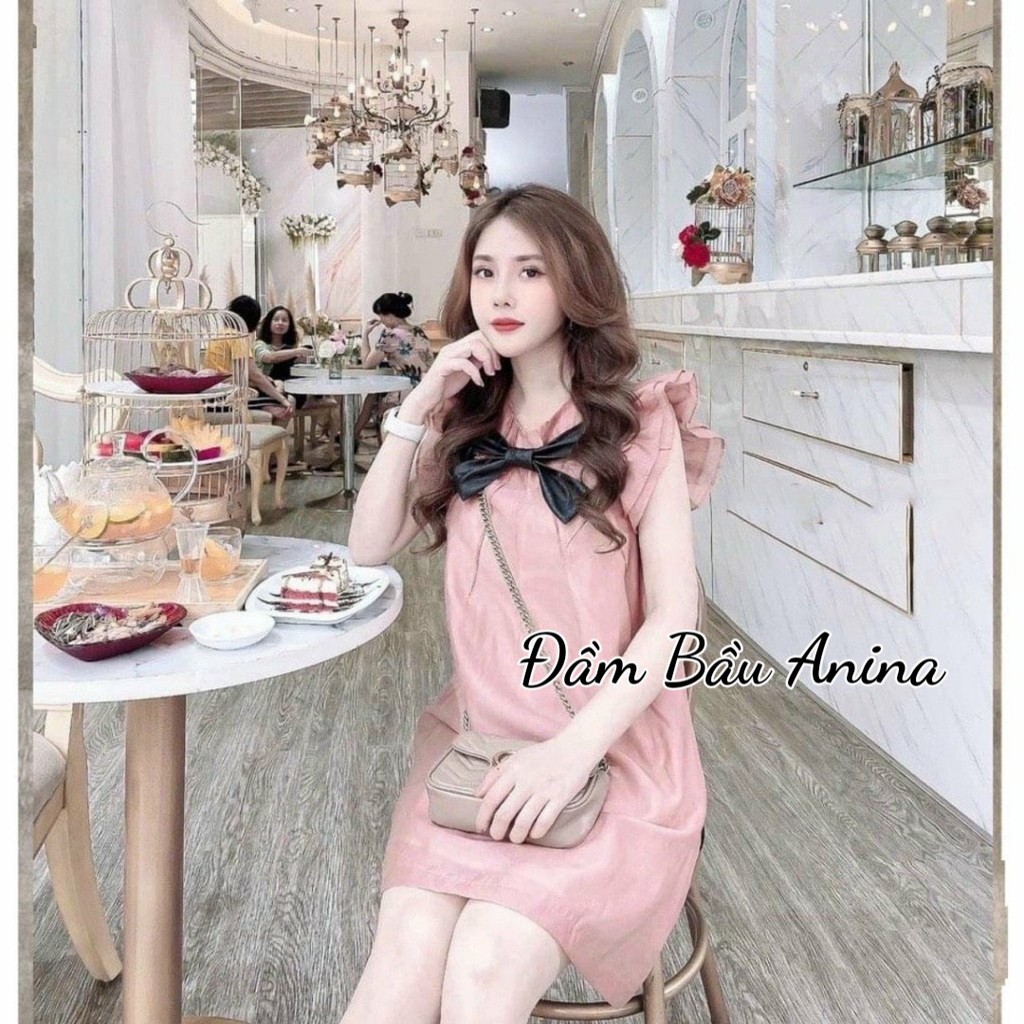 Váy bầu thiết kế tay bèo tiểu thư sang chảnh mặc đi làm đi chơi V258