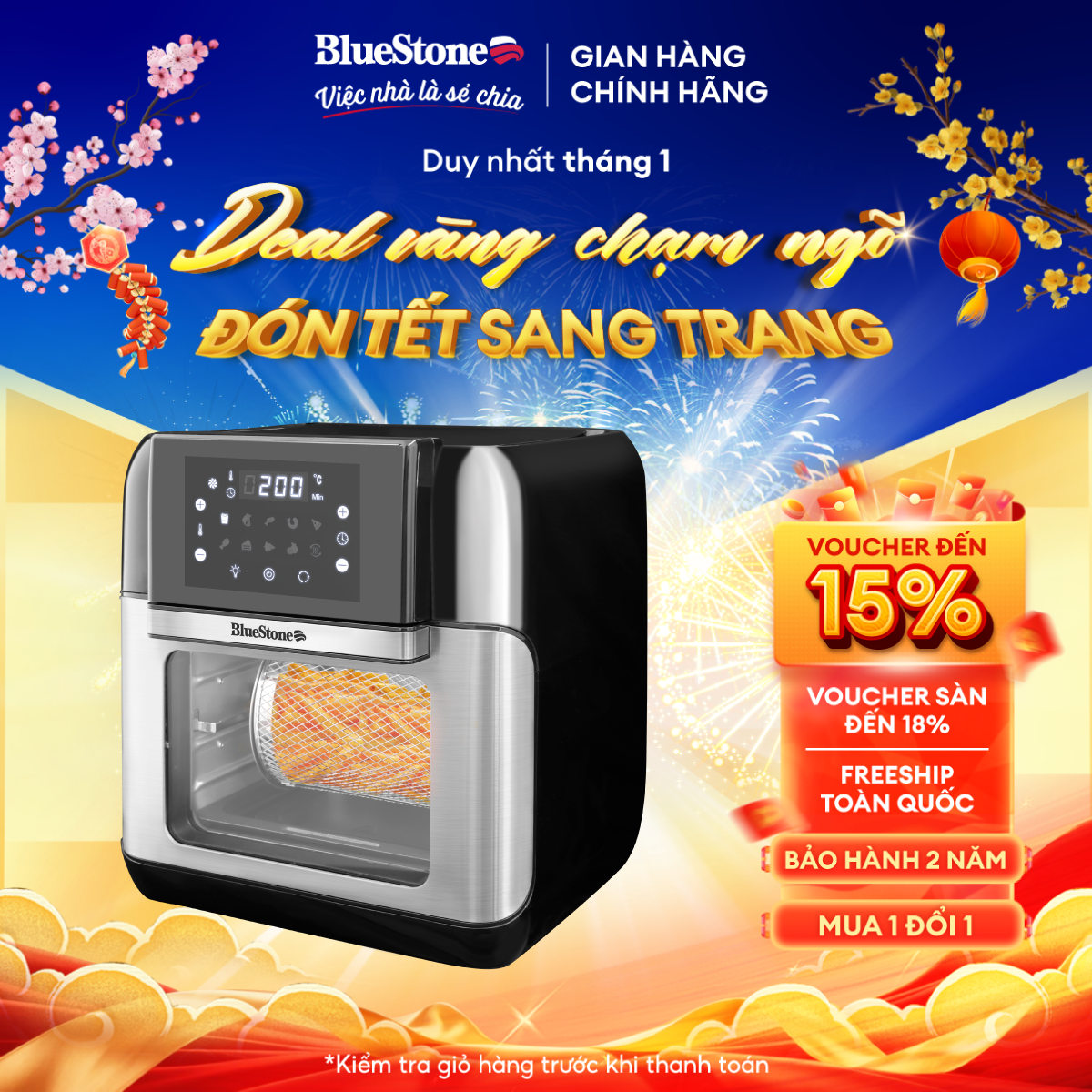 Nồi Chiên Không Dầu BlueStone AFB-5888 (10 Lít) - Công suất 1800W - Công nghệ Rapid Air, giảm 80-90% lượng dầu mỡ - Bảng điều khiển cảm ứng - Bảo hành 2 năm - Hàng chính hã