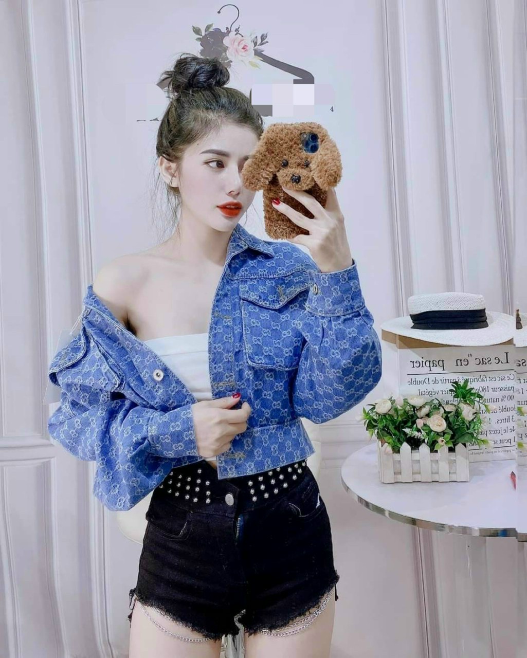 Áo khoác jean nữ tay dài cài nút form lửng chất jean dày dặn họa tiết siêu đẹp m535