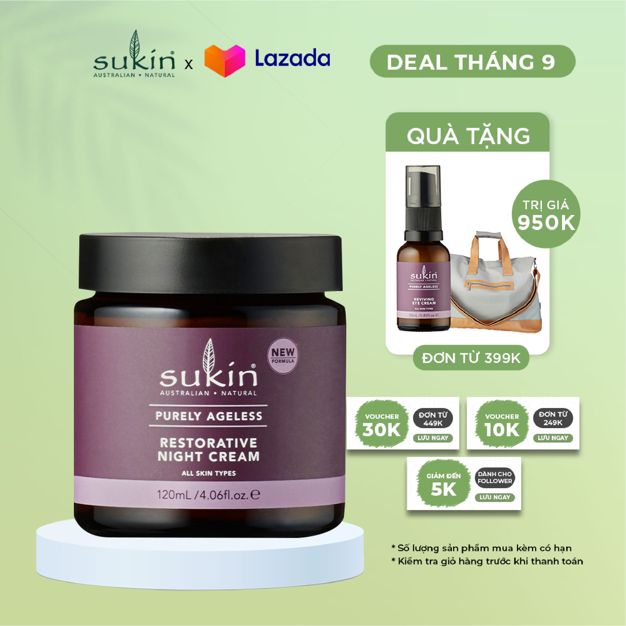 Kem Dưỡng Da Ban Đêm Dành Cho Da Lão Hóa Sukin Purely Ageless Restorative Night Cream 120ml