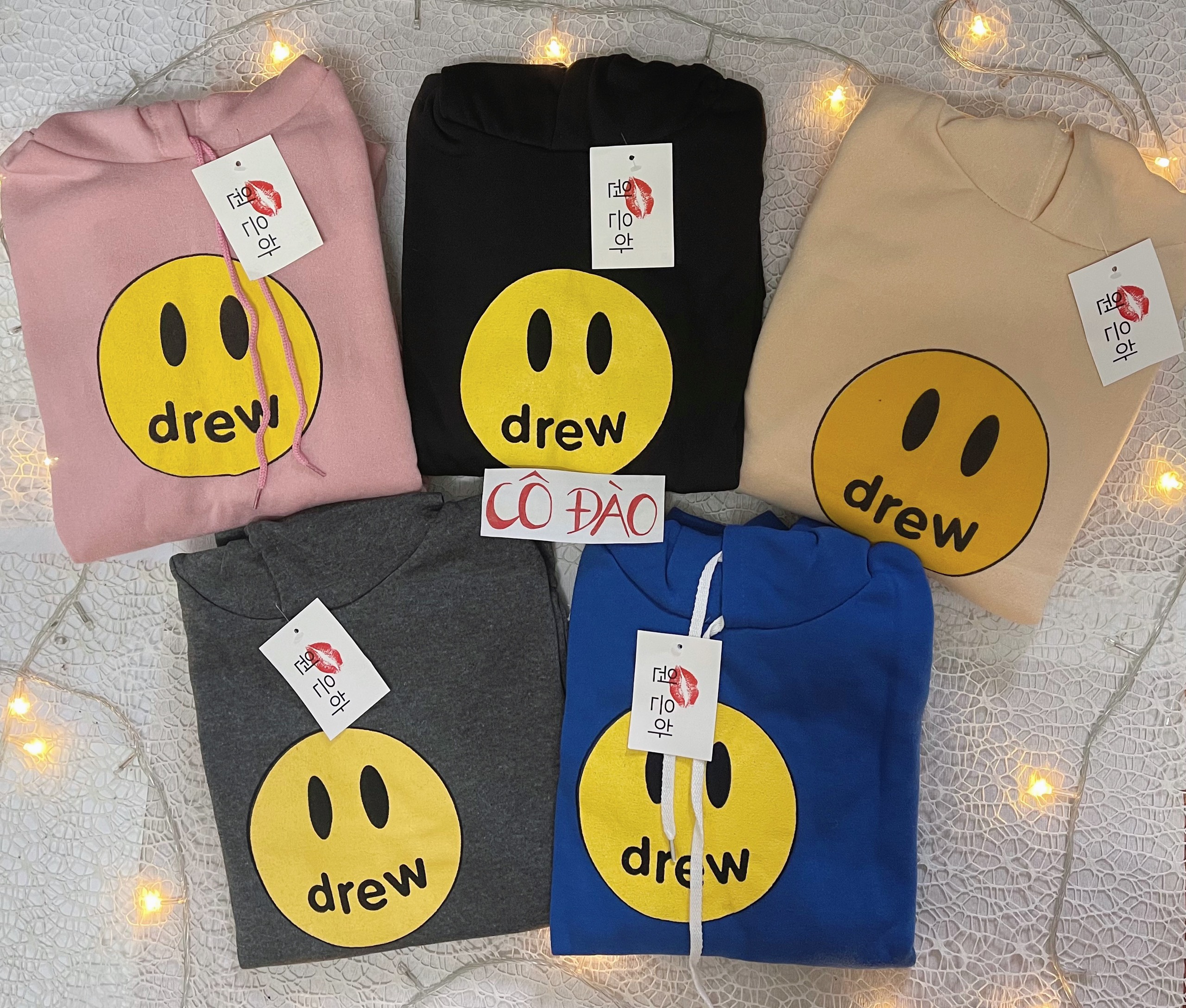 [ẢNH THẬT - TỰ CHỤP] Áo Hoodie In Hình Mặt Cười Drew Freesize dưới 55 kg - Áo Thu Đông Nam Nữ Mặt Cười Chất Nỉ Bông Hàn Dày Dặn