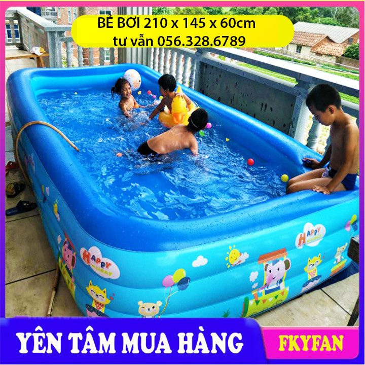 [LOẠI DÀY KÍCH THƯỚC 2M1- BỂ CHỐNG TRƠN] Bể bơi bơm hơi, bể bơi mini gia đình, tam be boi tre em, Bể bơi phao Cỡ lớn cho bé và gia đình - Bể bơi phao 3 Tầng cỡ lớn: 210 X 150 X 60 cm. loại dày tặng kèm Miếng Vá