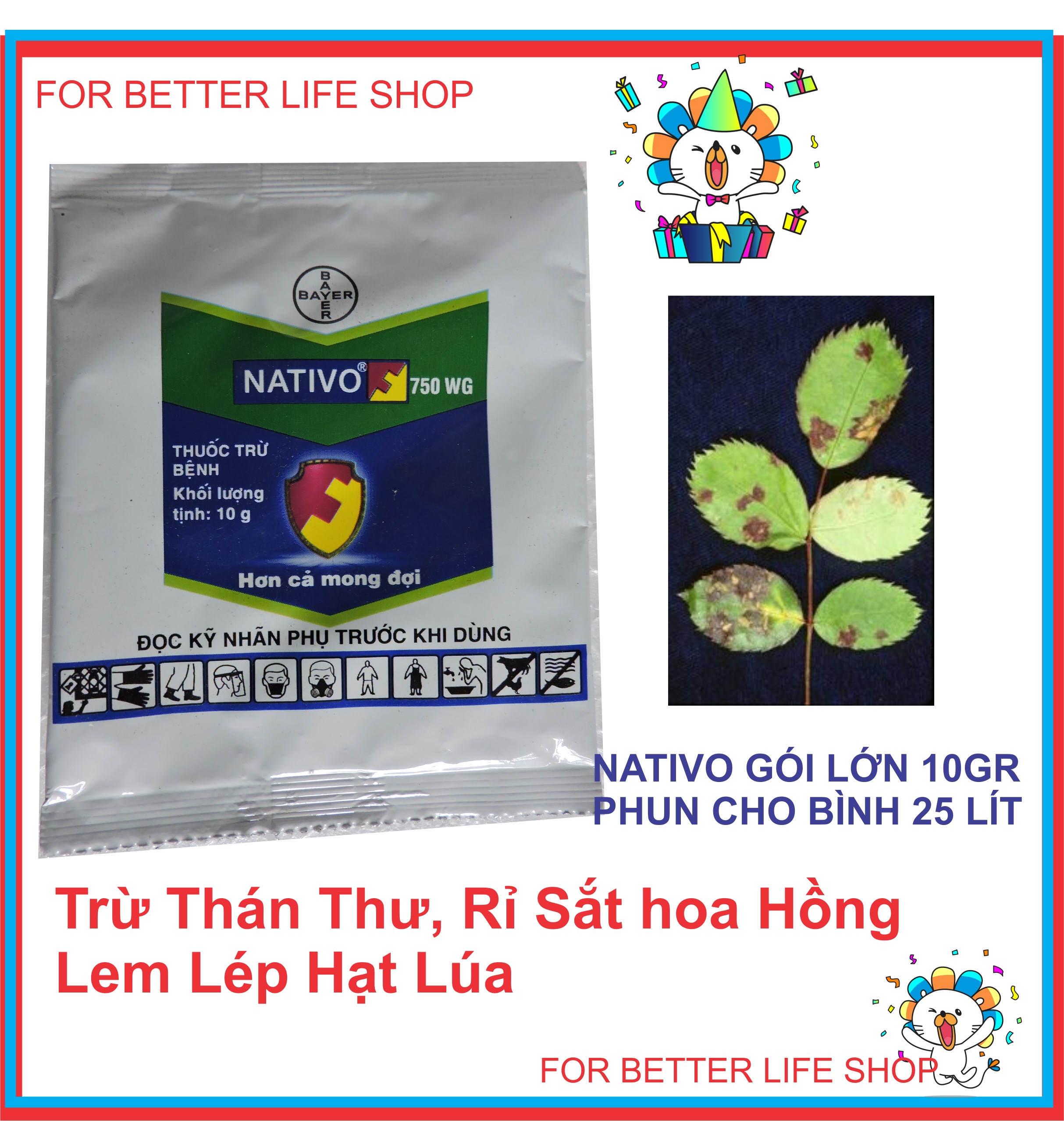 Trừ Rỉ Sắt, Thán thư, Sương Mai, Trên Hoa Hồng, Lem Lép Hạt lúa  NATIVO 10GR BÌNH 25 Lít Nước