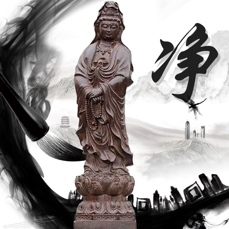 Tượng phật phật bà quan âm chạm khắc bằng gỗ mun tự nhiên