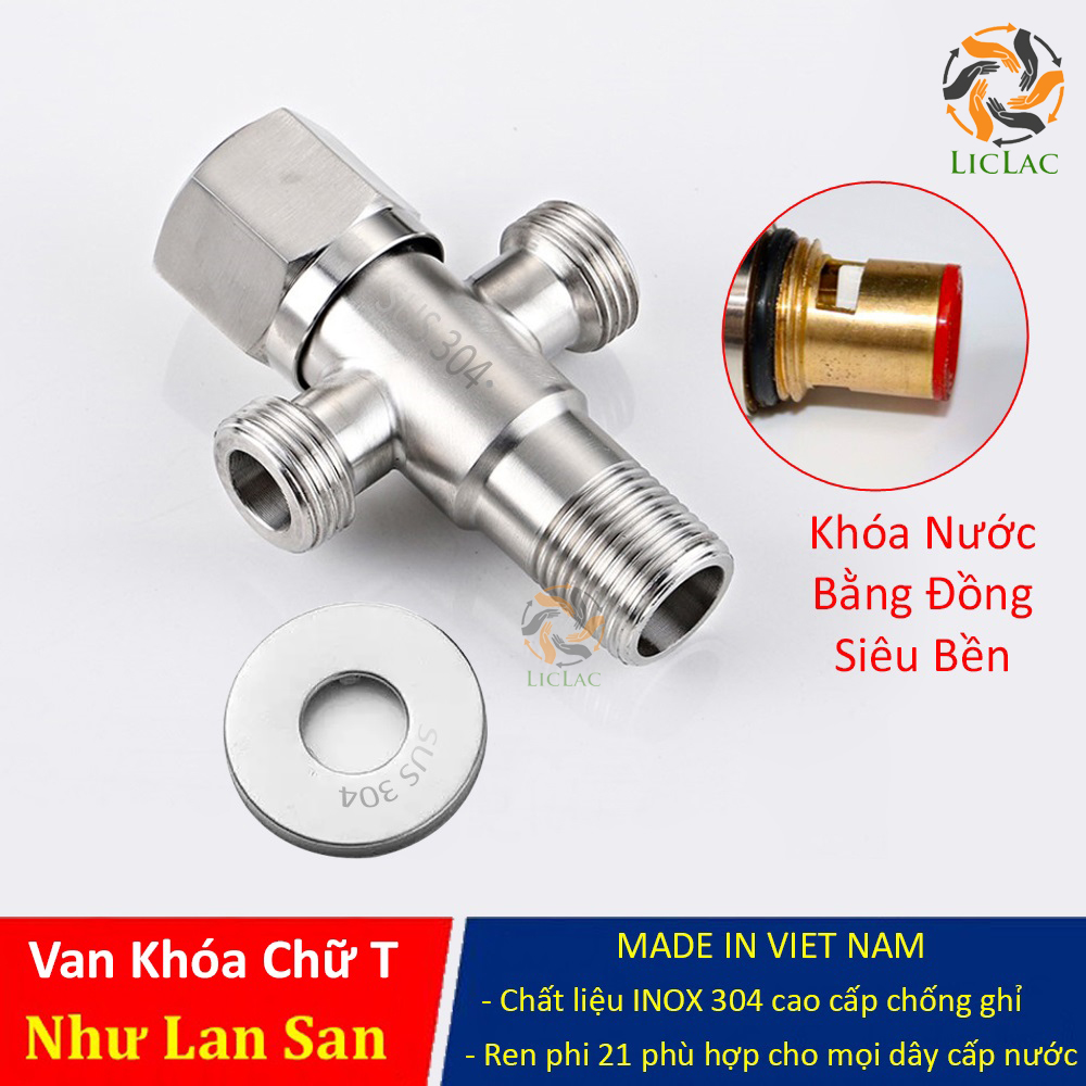 [CÓ VIDEO] Van Khóa Nước Chữ T chất liệu INOX SUS 304 Loại Dày, Van Giảm Áp 2 Ngã chuyên dùng cho nhà vệ sinh - LICLAC