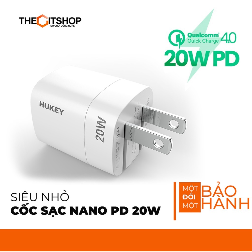 ☊❁ Cốc sạc nhanh PD 20W dành cho iphone 12 Android cốc sạc siêu nhỏ nano HUKEY