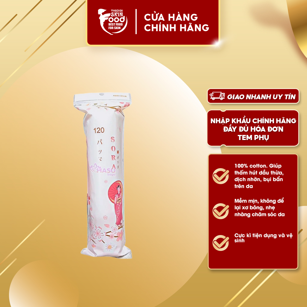 Bông tẩy trang sora mềm mịn, không xơ bông 120 miếng