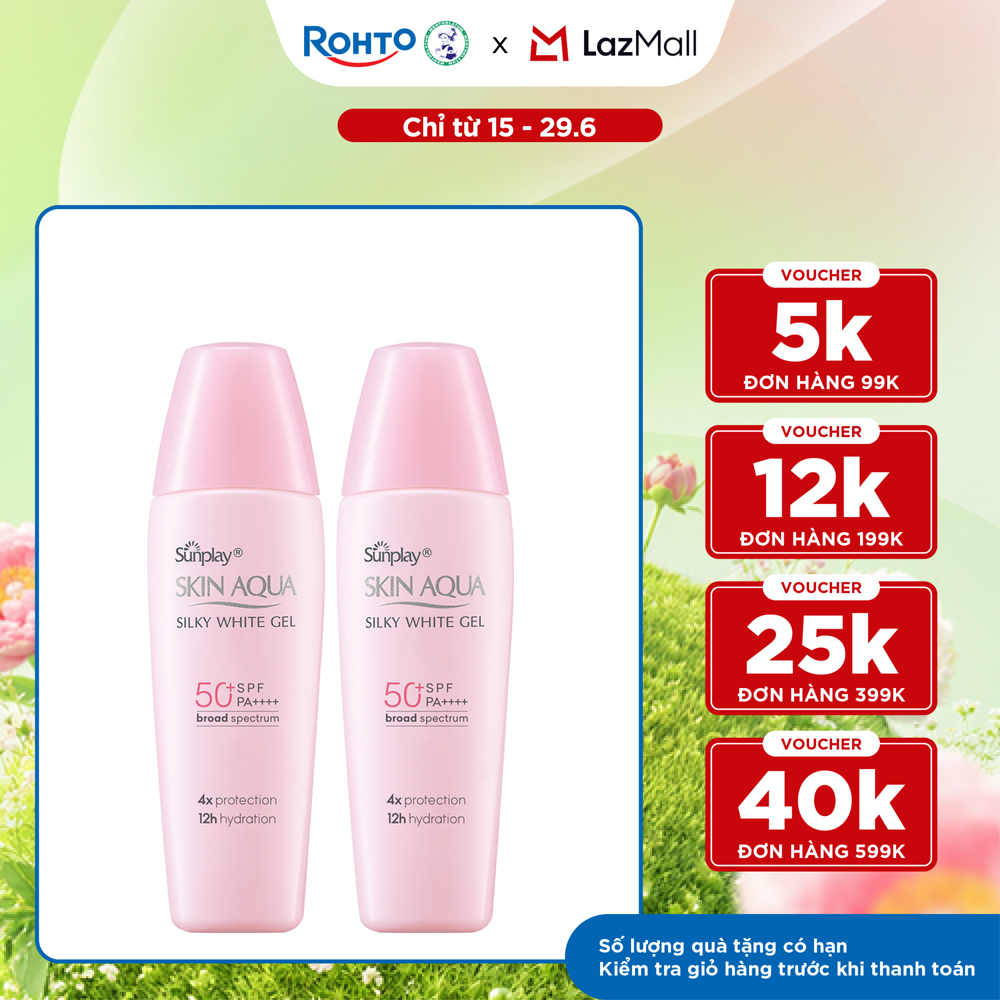 [VB] Bộ 2 Kem chống nắng Skin Aqua dưỡng trắng  dưỡng ẩm, dùng hàng ngày dạng gel Sunplay Skin Aqua Silky White Gel Eco Việt Nam SPF 50, PA++++ 30g