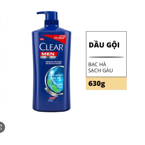 Dầu Gội Clear Men Cool Sport Bạc Hà Sạch Gàu 630G