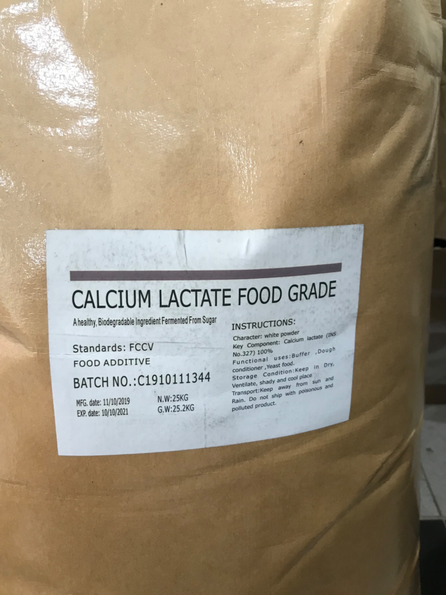 Calcium lactate food grade cấp thực phẩm túi 500g