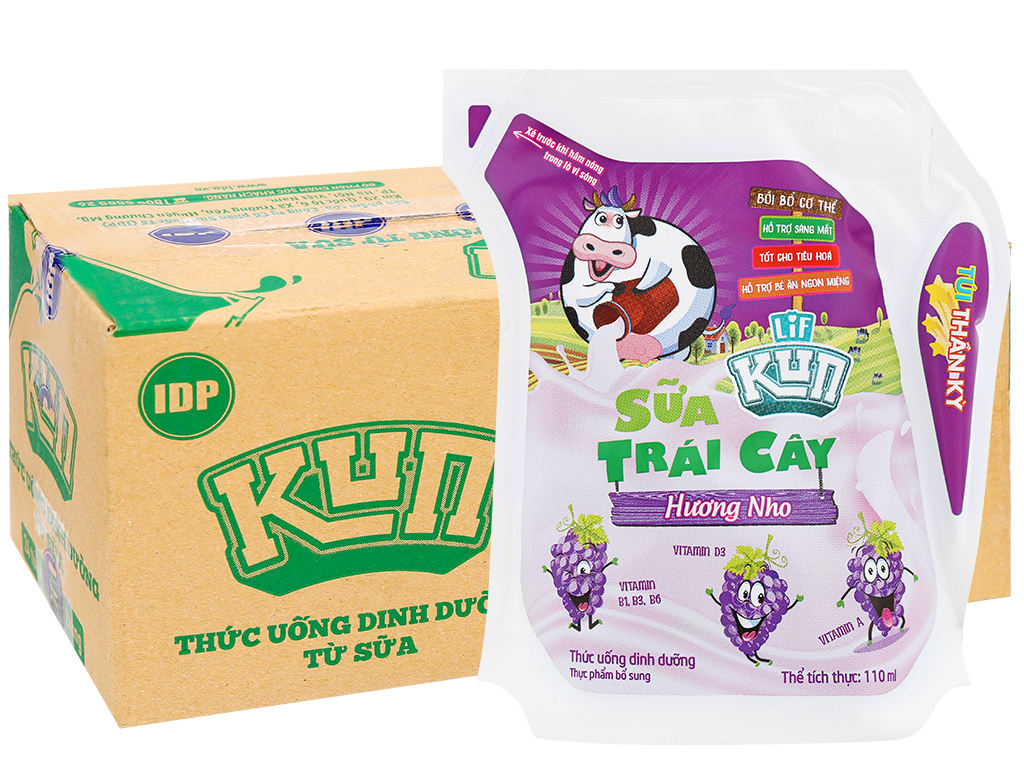 Thùng 24 túi sữa trái cây LiF Kun hương nho 110ml