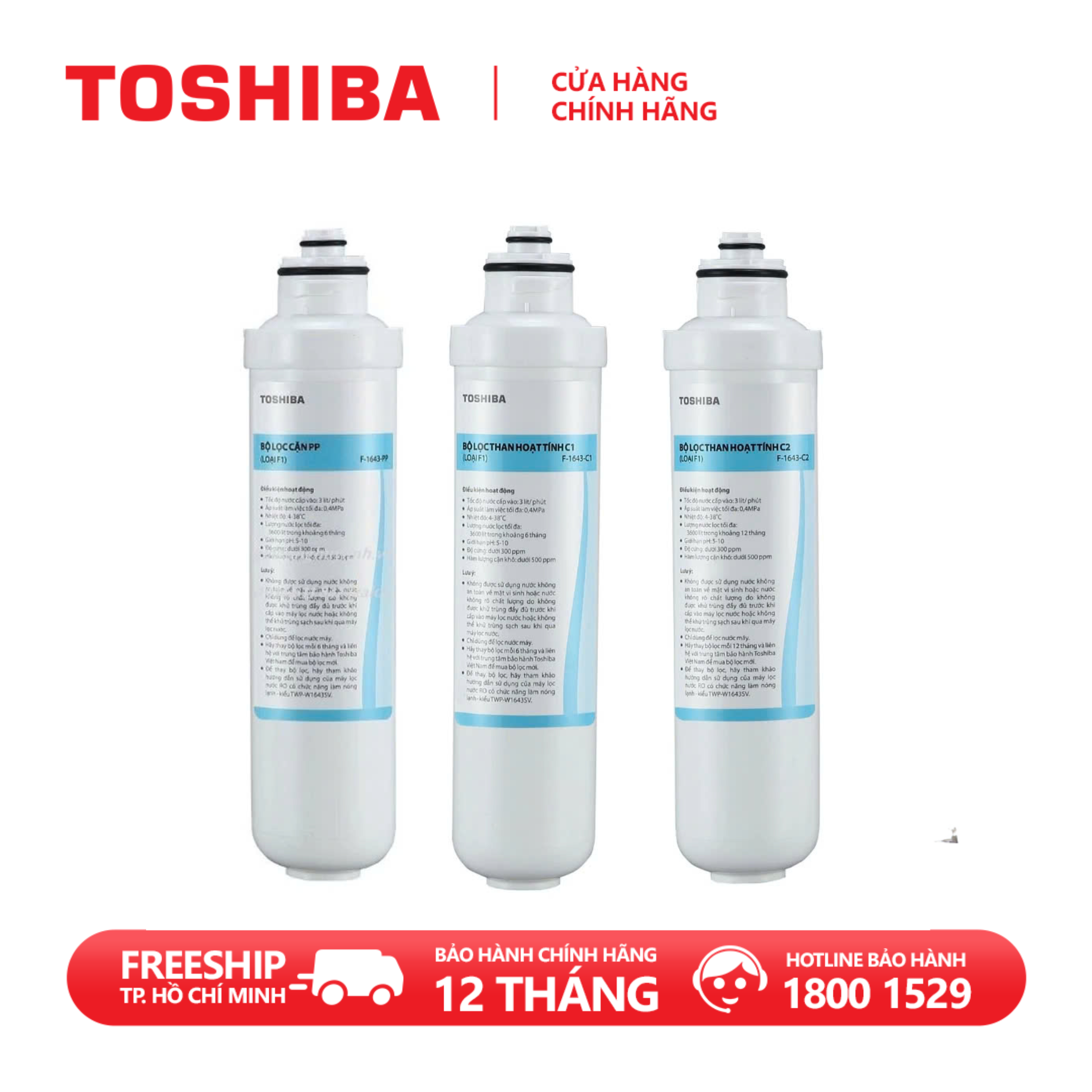 Combo 3 lõi lọc nước Toshiba PP + C1 + C2 dùng cho máy TWP-W1643SV