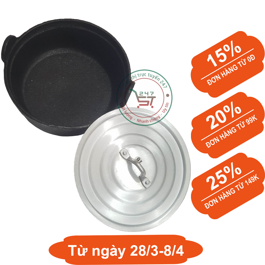 Nồi gang đúc 17cm chống dính kho cá nấu bếp từ đa năng giá rẻ giá tốt