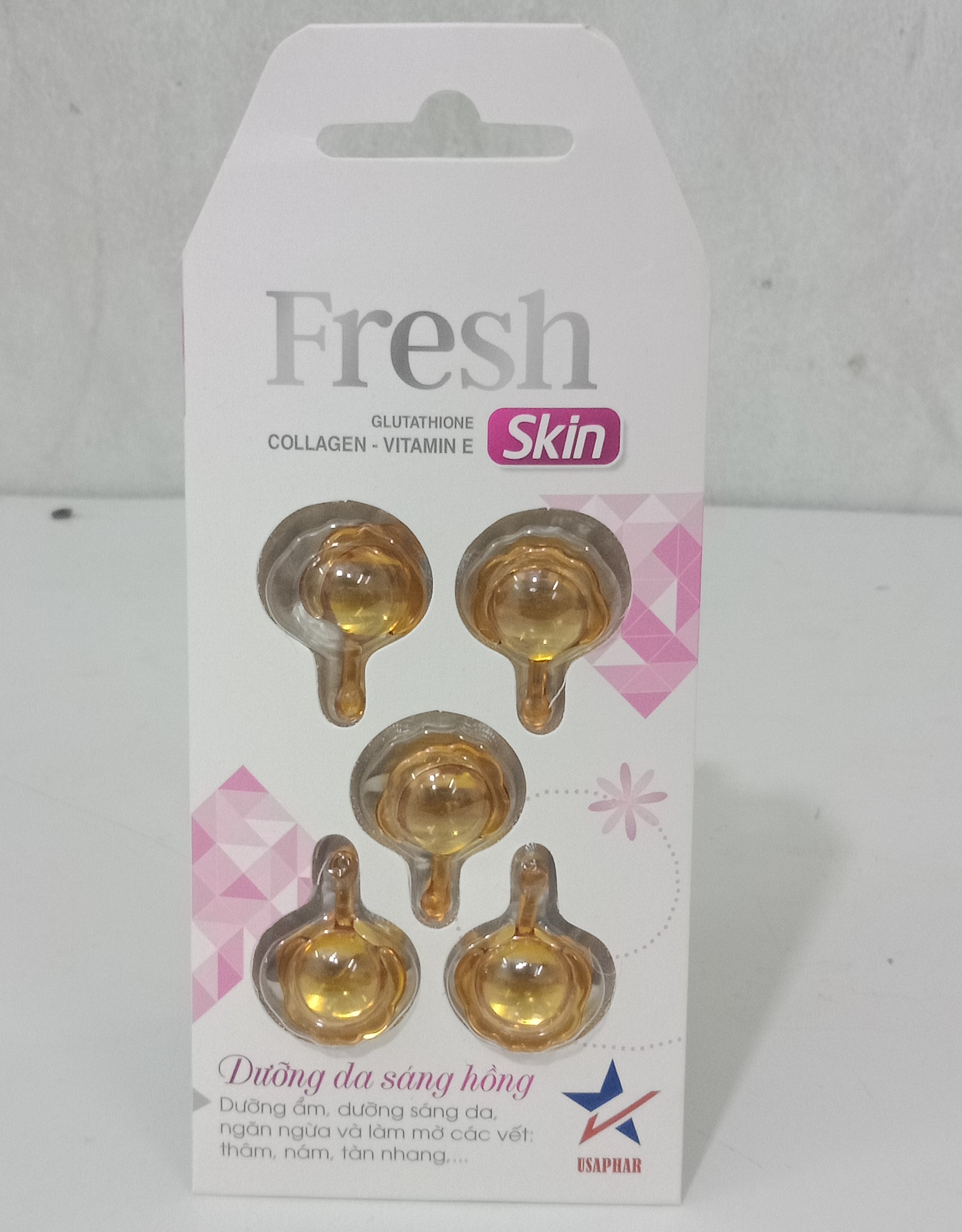 Viên bôi da FRESH SKIN với collagen, glutathione và vitamin E làm mờ thâm nám,  dưỡng da sáng hồng ( vỉ 5 viên)