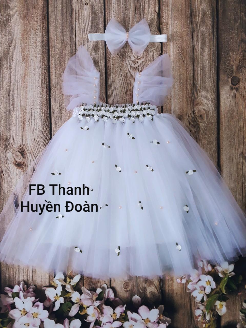 Váy bé gái tutu công chúa vải voan màu trắng - tay cánh tiên - hoa nhí trắng cho bé từ 0- 10 tuổi