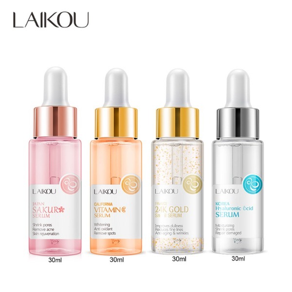 Combo 4 loại serum laikou hoa anh đào / vàng 24k / hyaluronic acid / vitamin c dưỡng trắng, dưỡng ẩm, bảo vệ da mặt toàn diện 17ml, serum