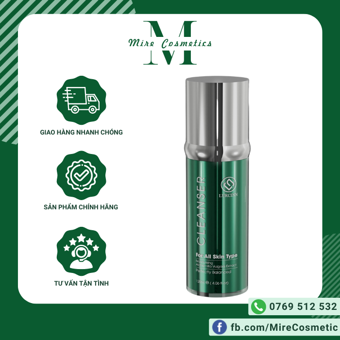 Sữa rửa mặt lurcinn cleanser dịu nhẹ làm sạch sau 120ml - mire cosmetics