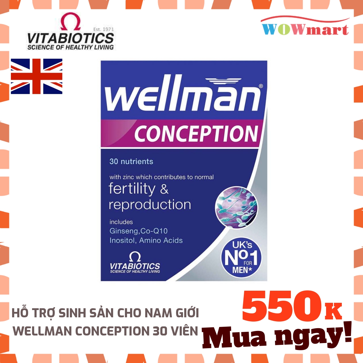 [HCM]Hỗ trợ sinh sản cho nam giới Wellman Conception 30 viên