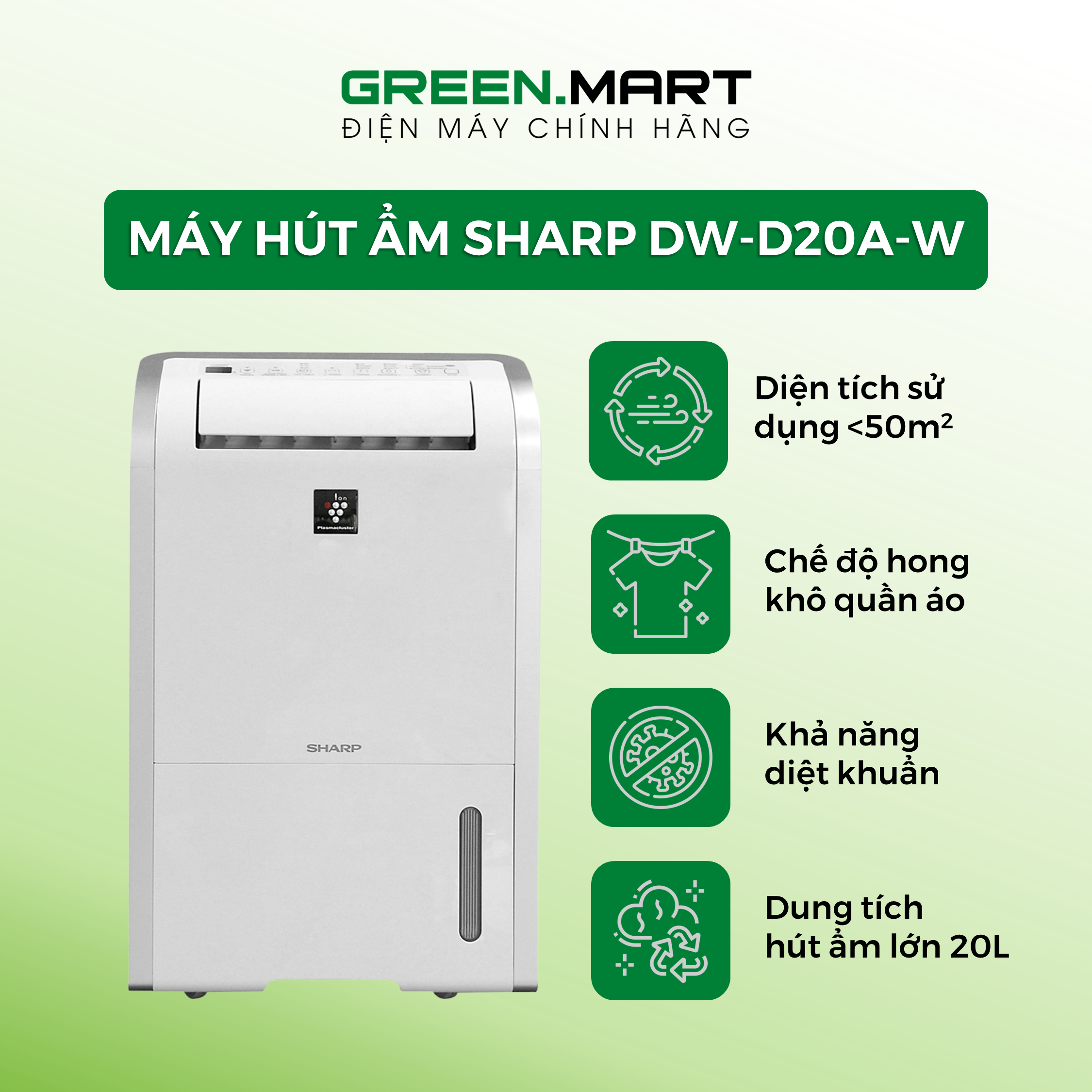 Máy hút ẩm sharp dw-d20a-w - hàng chính hãng