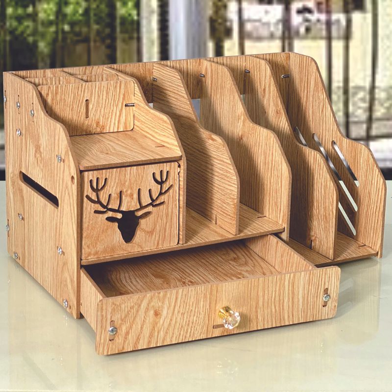 Kệ  dụng cụ văn phòng đựng hồ sơ có ngăn để khăn giấy VP04 Vân Gỗ